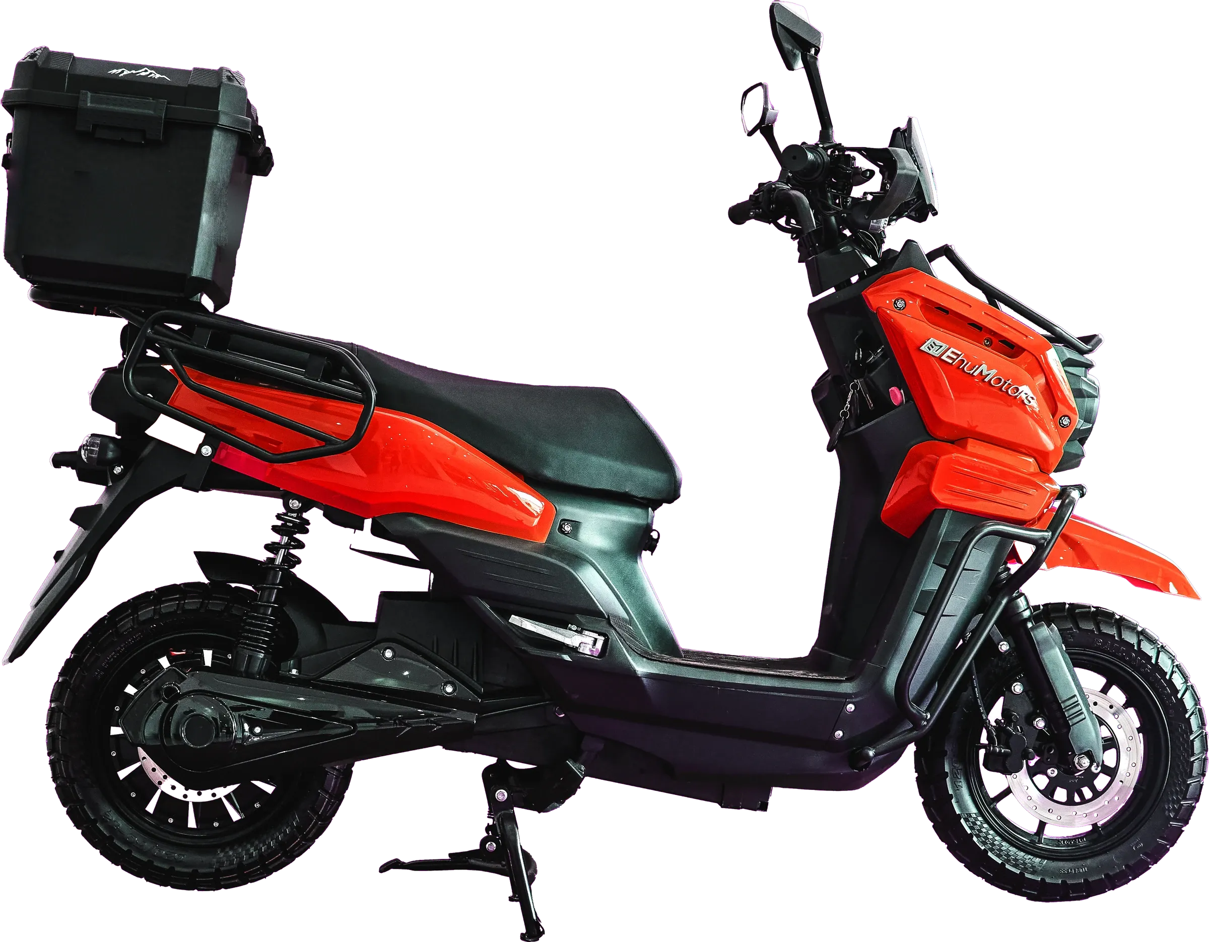Le Djabi, scooter électrique Ehu de livraison, avec son top-case.